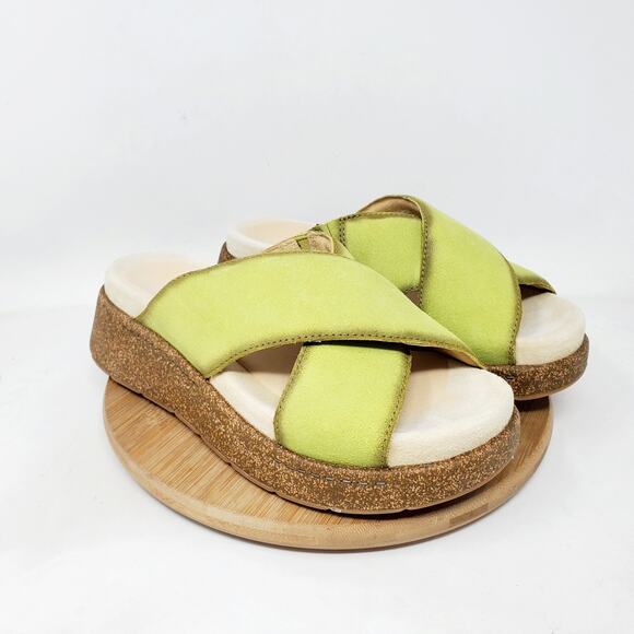 Dansko Bridget Platform Sandal Women 37 Chartreuse Leather Chunky Sole Boho Shoe - Picture 2 of 14